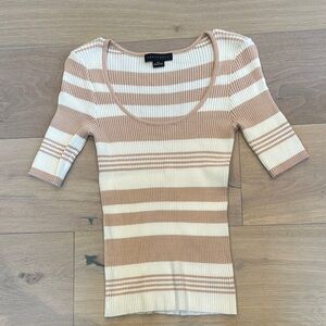 Sanctuary Cream and Tan Ribbed Top